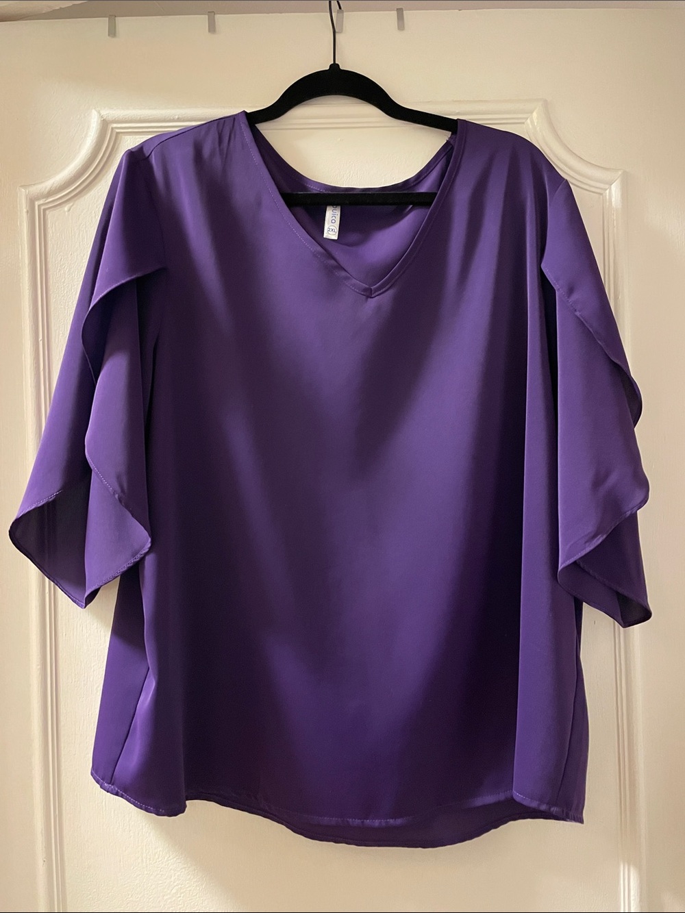 Women's Purple V-Neck Ruffle Sleeve Blouse